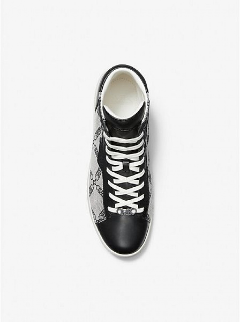 High Top Sneakers Michael Kors Keating Empire Logo Jacquard And Cuero Hombre Negras | 983754-NZQ