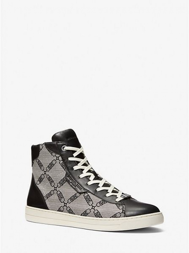 High Top Sneakers Michael Kors Keating Empire Logo Jacquard And Cuero Hombre Negras | 983754-NZQ