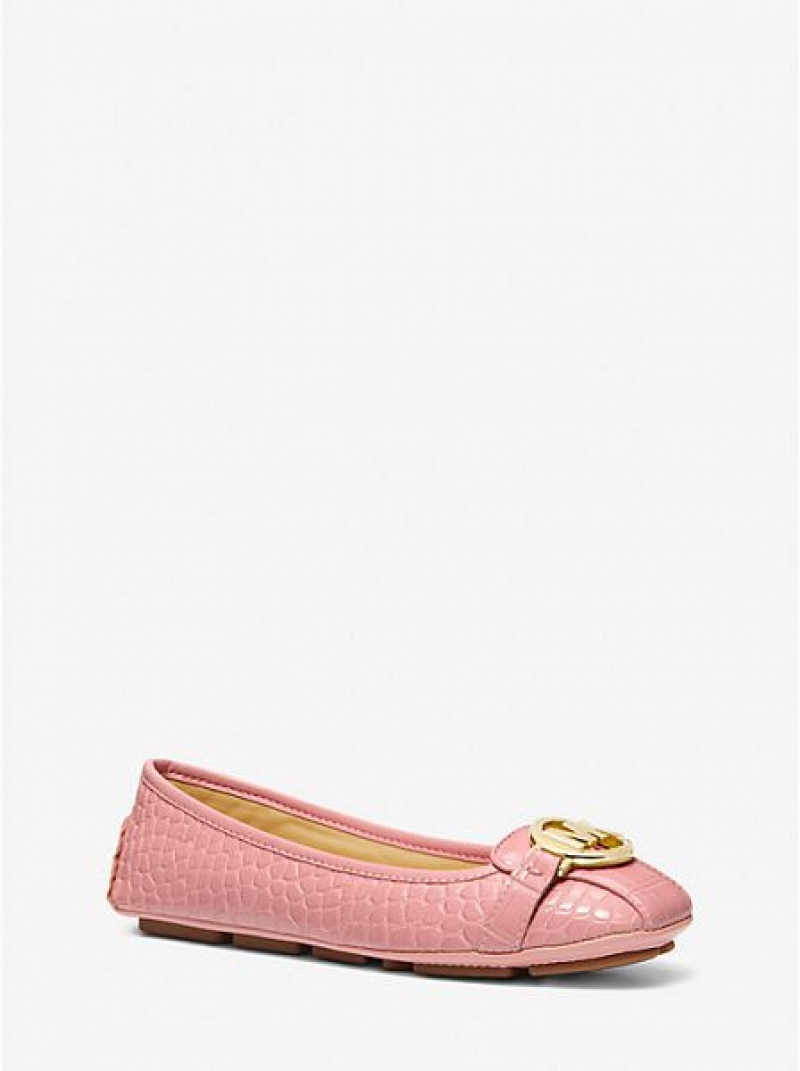 Mocasines Michael Kors Fulton Crocodile Embossed Faux Cuero Mujer Rosas | 537419-FYL