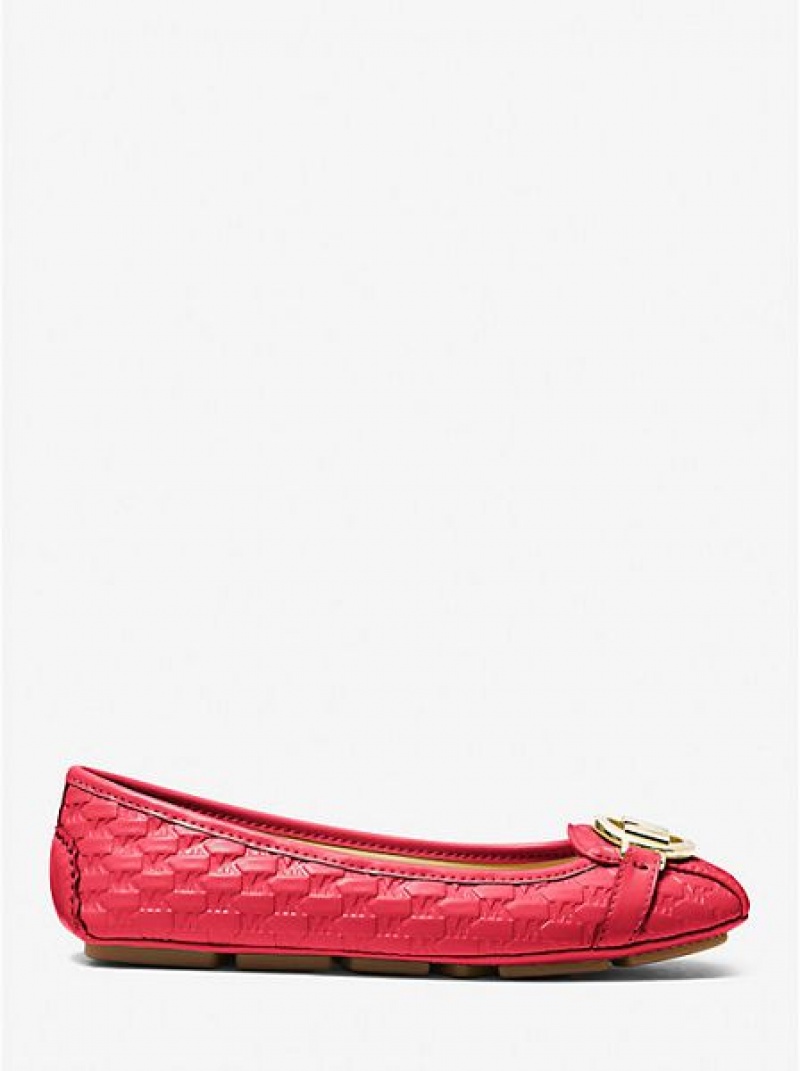 Mocasines Michael Kors Fulton Logo Embossed Faux Cuero Mujer Rojas | 156780-KZH