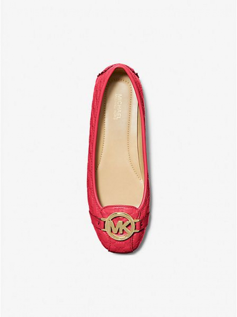 Mocasines Michael Kors Fulton Logo Embossed Faux Cuero Mujer Rojas | 156780-KZH