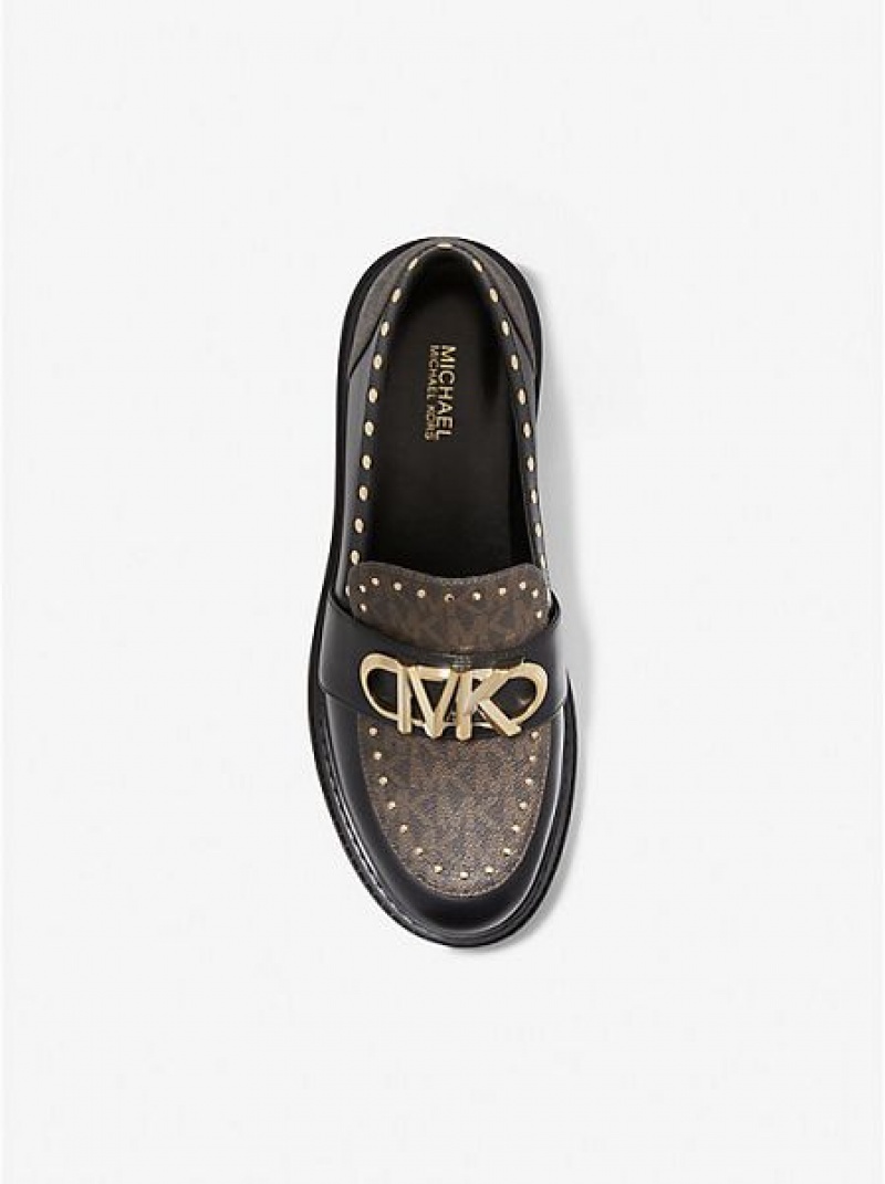 Mocasines Michael Kors Parker Studded Cuero And Logo Mujer Marrones | 267431-CEX