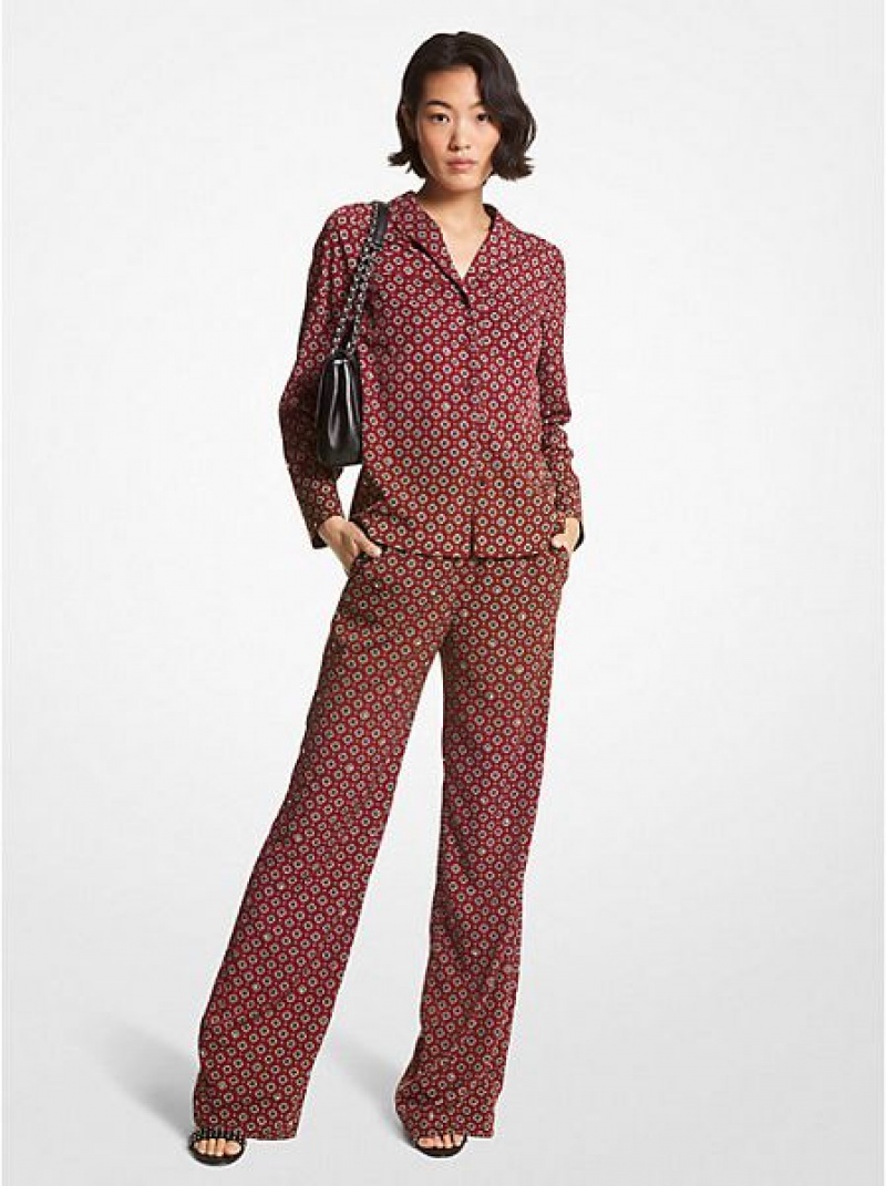 Pantalones Michael Kors Medallion Crepe Pajama Mujer Burdeos | 721046-CKW