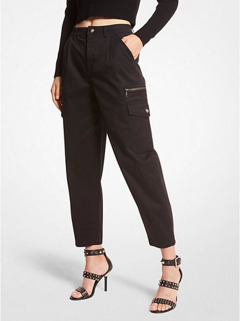 Pantalones Michael Kors Stretch Algodon Cargo Mujer Negras | 236510-JTV