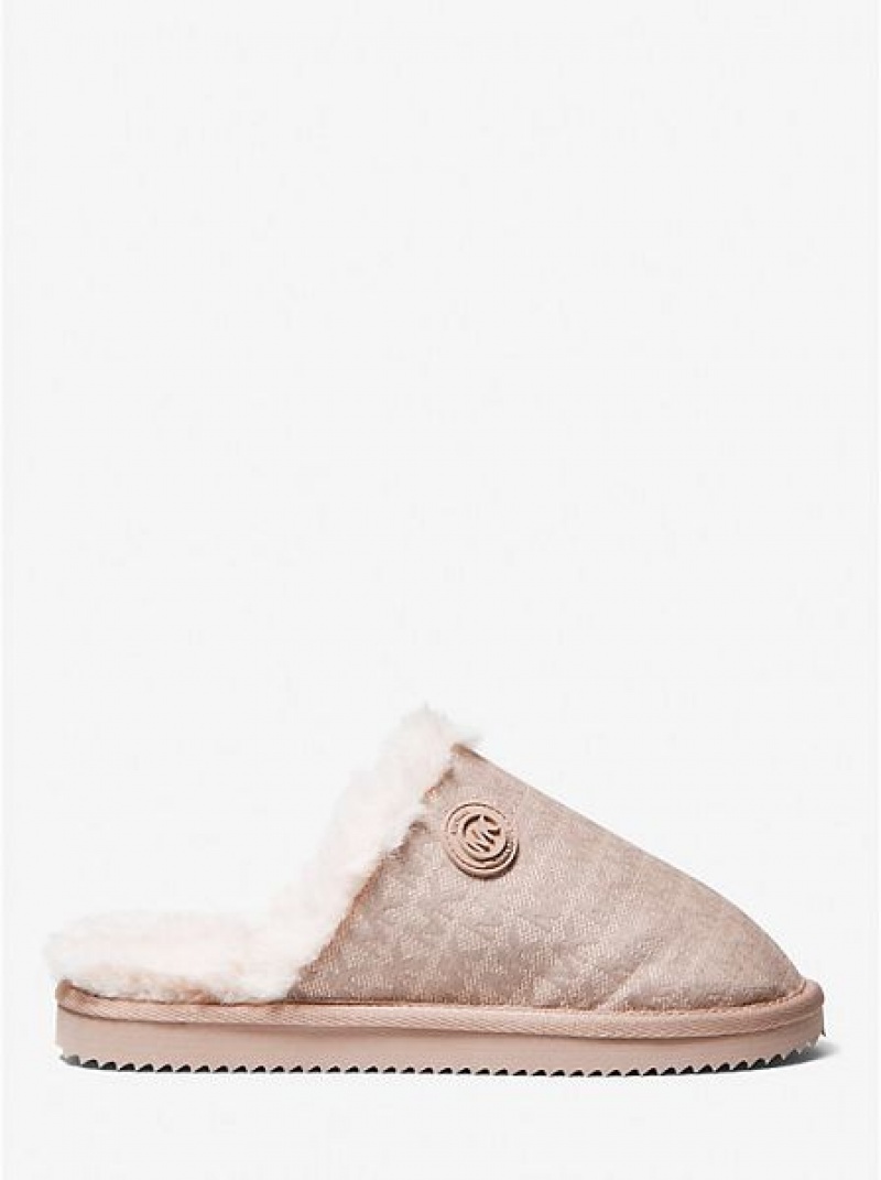 Pantuflas Michael Kors Janis Faux Fur-lined Logo Jacquard Mujer Rosas | 793816-OJG