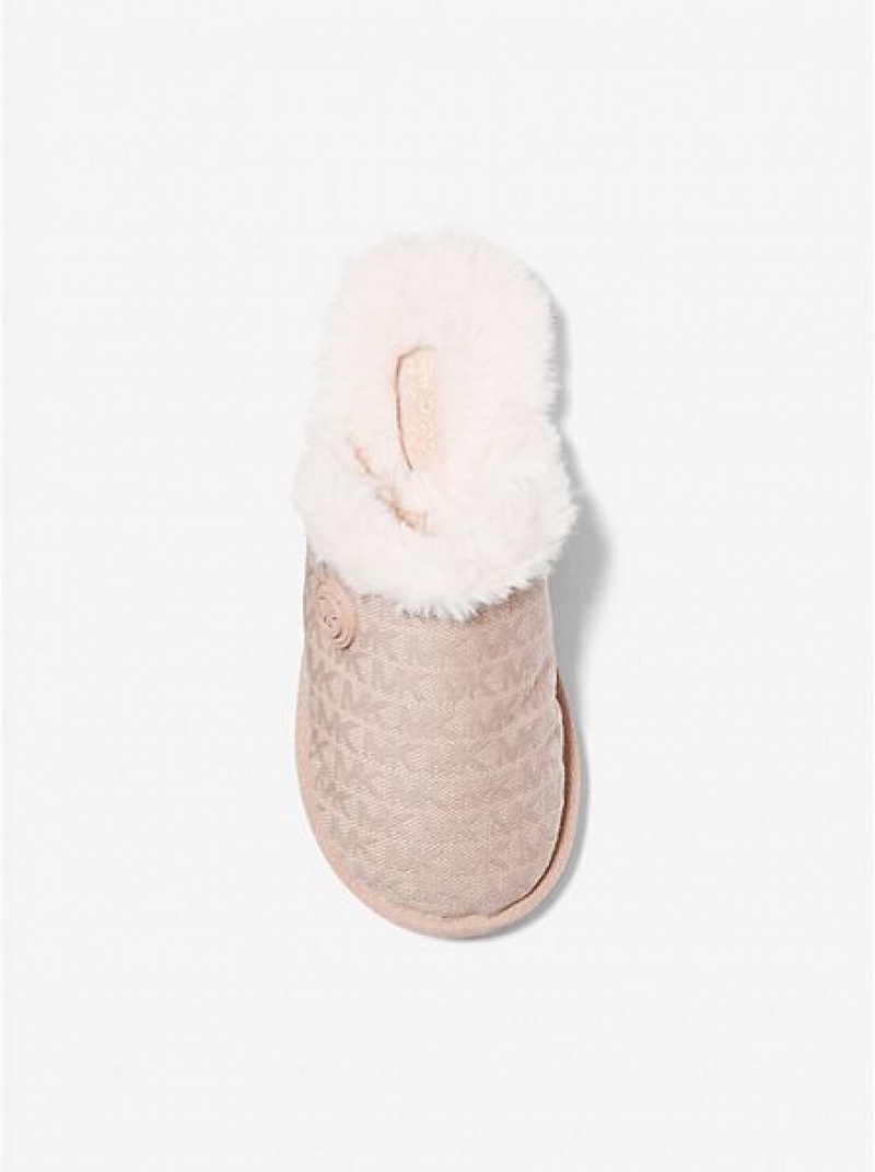 Pantuflas Michael Kors Janis Faux Fur-lined Logo Jacquard Mujer Rosas | 793816-OJG