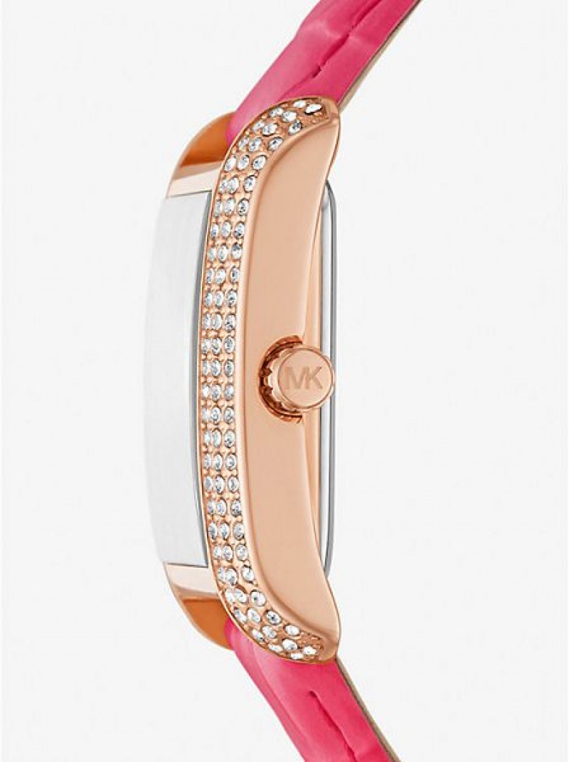 Relojes Michael Kors Emery Pave And Crocodile Embossed Cuero Mujer Rosas Doradas | 234567-JKC