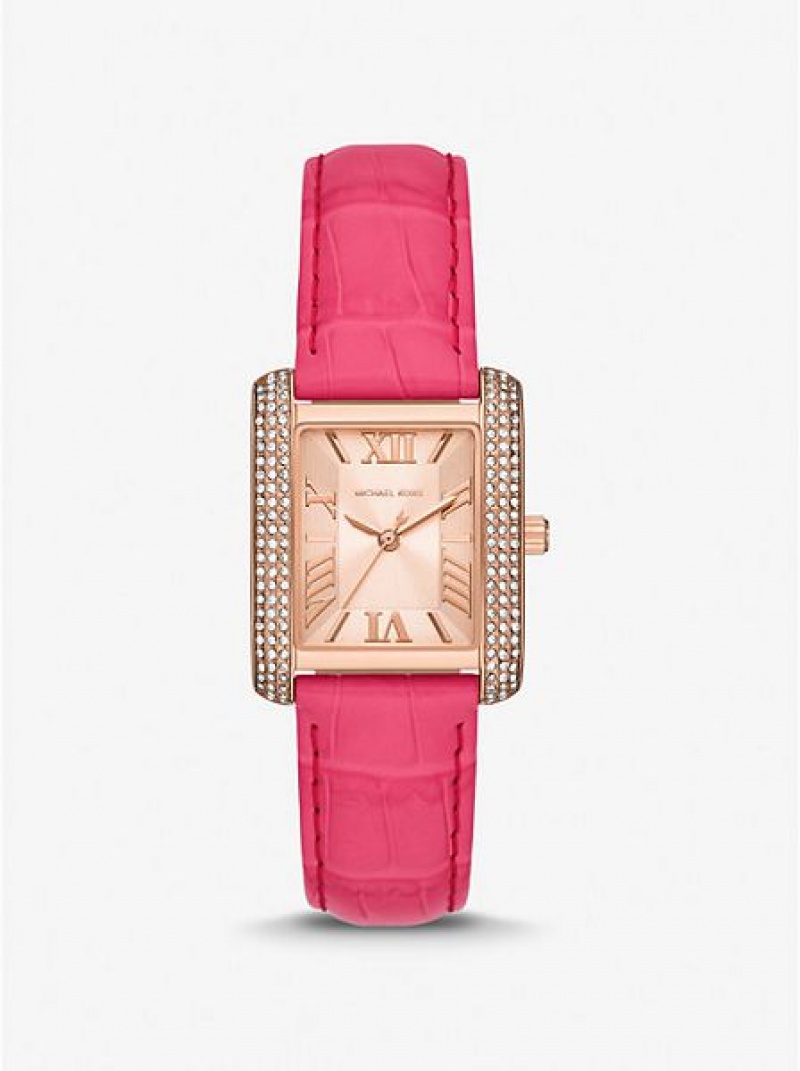 Relojes Michael Kors Emery Pave And Crocodile Embossed Cuero Mujer Rosas Doradas | 234567-JKC