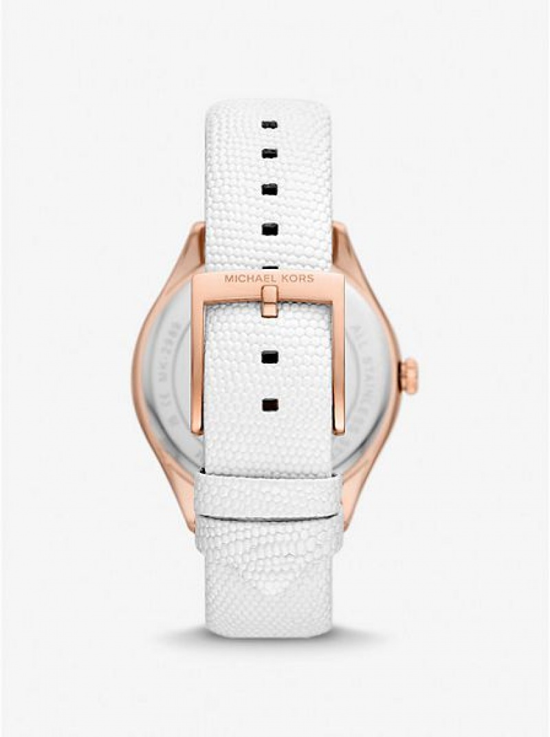 Relojes Michael Kors Harlowe Pave And Lizard Embossed Cuero Correa Mujer Rosas Doradas | 239186-BFH