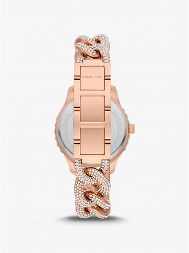 Relojes Michael Kors Layton Pave Curb-link Mujer Rosas Doradas | 734152-EAQ