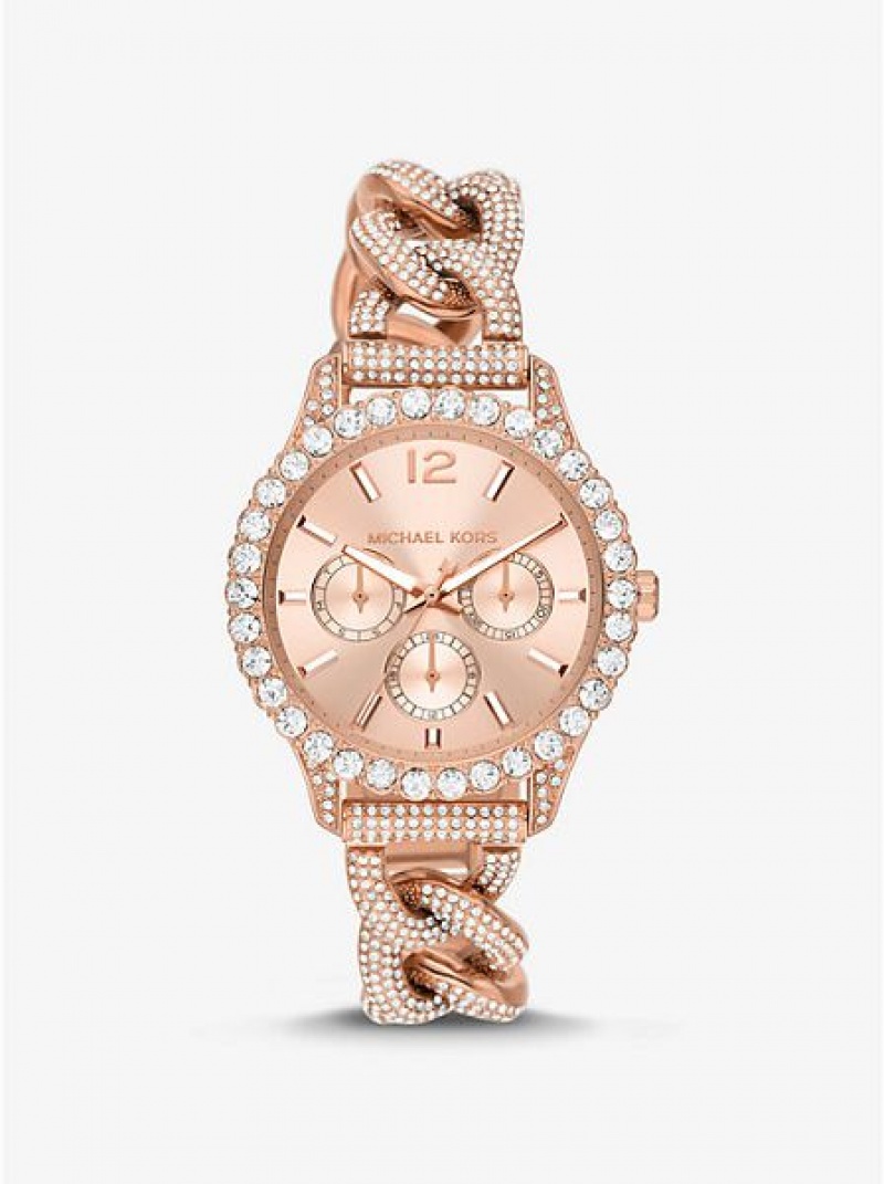 Relojes Michael Kors Layton Pave Curb-link Mujer Rosas Doradas | 734152-EAQ