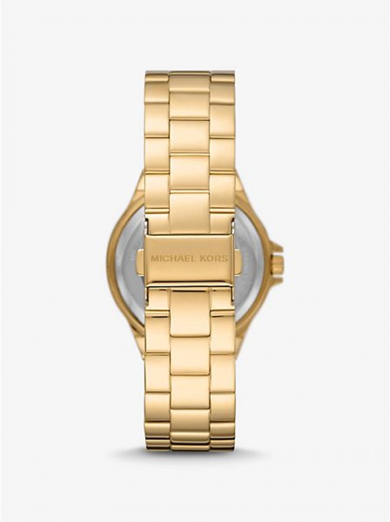 Relojes Michael Kors Lennox Pave Logo Mujer Doradas | 935718-UMT