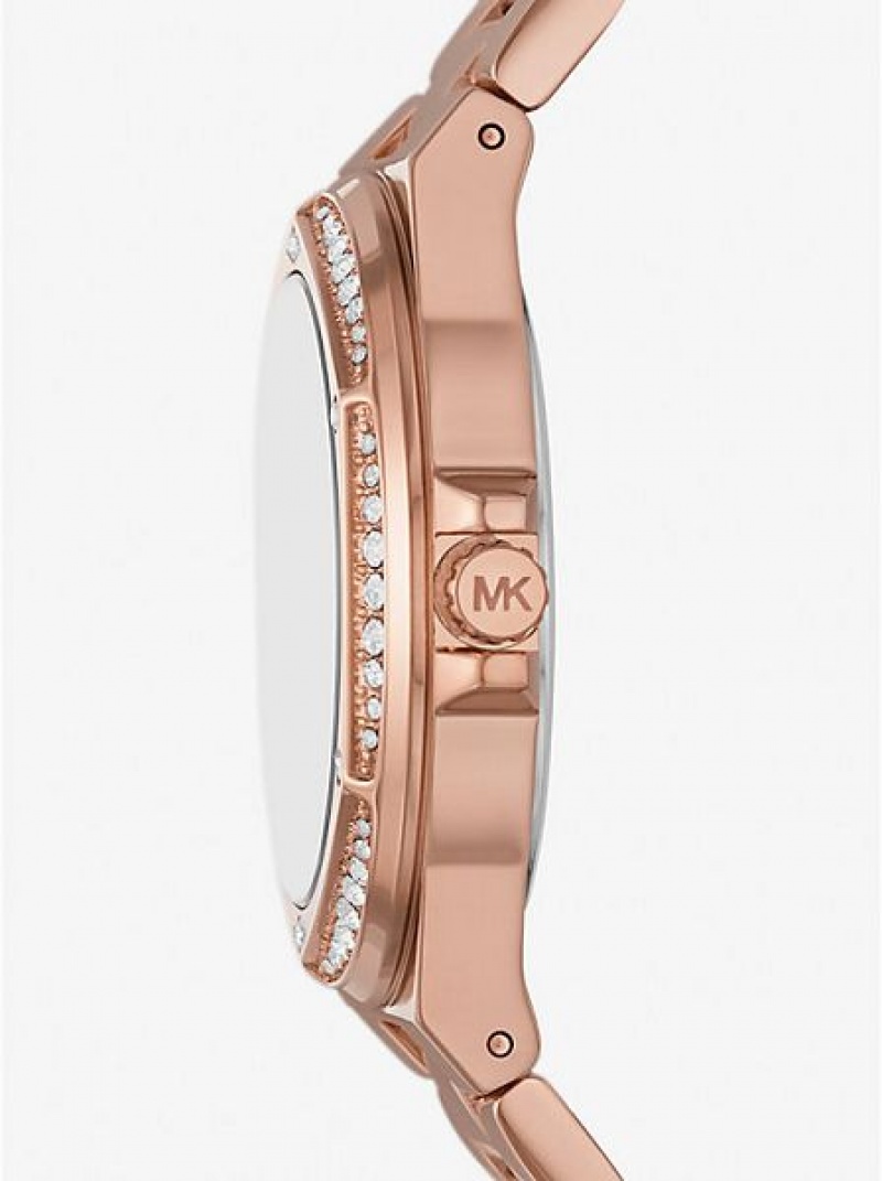 Relojes Michael Kors Lennox Pave Logo Mujer Rosas Doradas | 296458-HIC