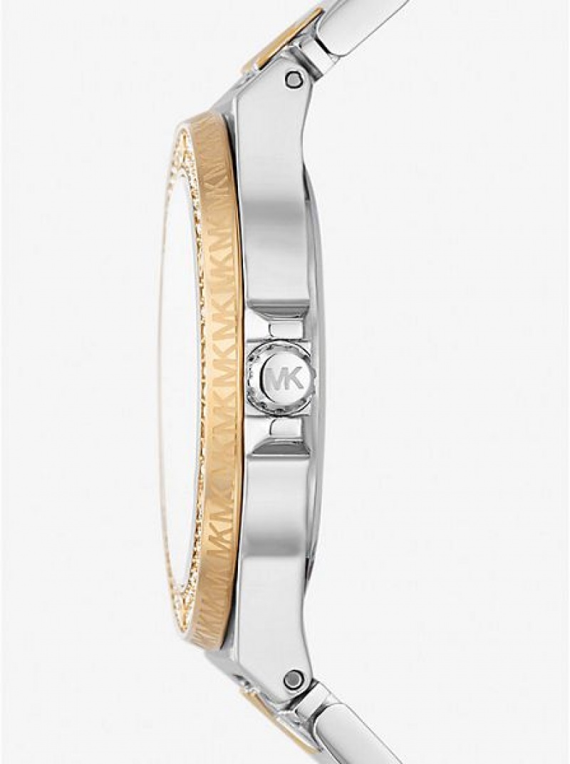 Relojes Michael Kors Lennox Pave Logo Mujer Plateadas Doradas | 430652-EQA