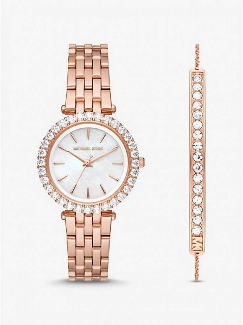 Relojes Michael Kors Mini Darci Pave Mujer Rosas Doradas | 534069-LYU