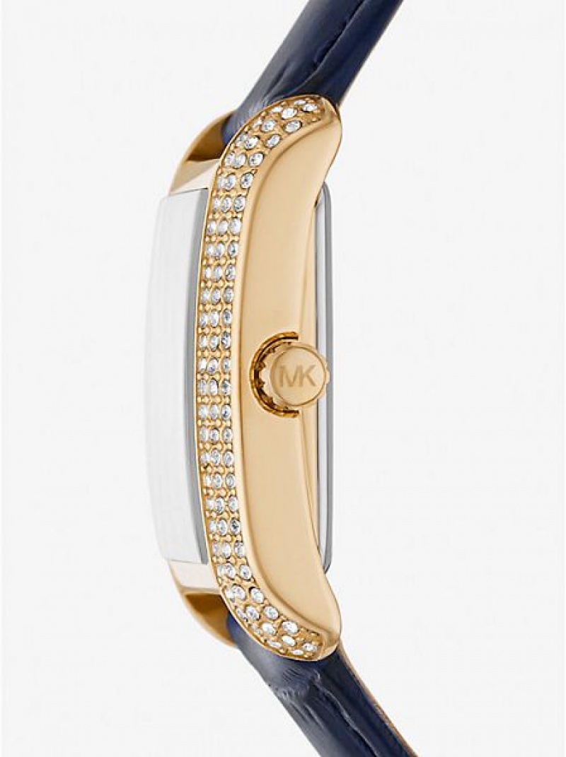 Relojes Michael Kors Mini Emery Pave And Crocodile Embossed Cuero Mujer Doradas | 193024-XYH