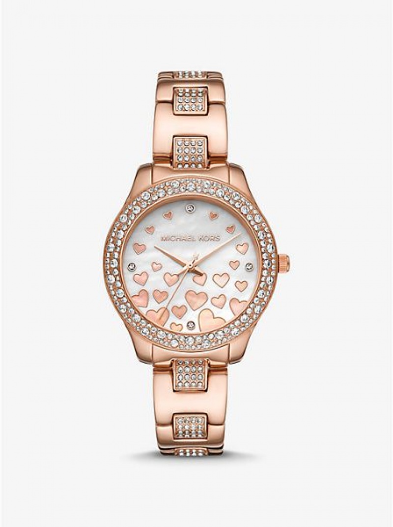 Relojes Michael Kors Mini Liliane Pave Heart Mujer Rosas Doradas | 284971-KNX