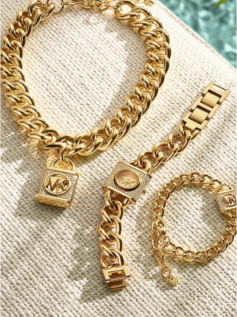 Relojes Michael Kors Mini Lock Pave Chain Mujer Doradas | 952763-EDG