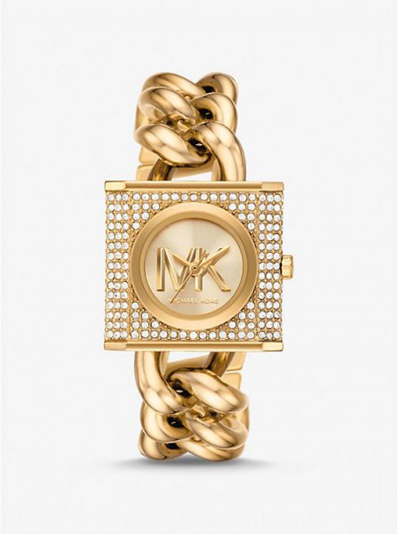 Relojes Michael Kors Mini Lock Pave Chain Mujer Doradas | 952763-EDG