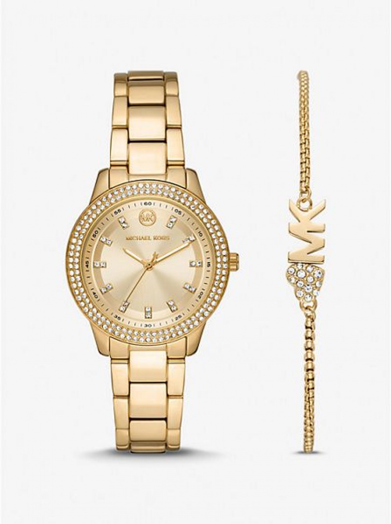 Relojes Michael Kors Mini Tibby Pave Mujer Doradas | 324689-JGR