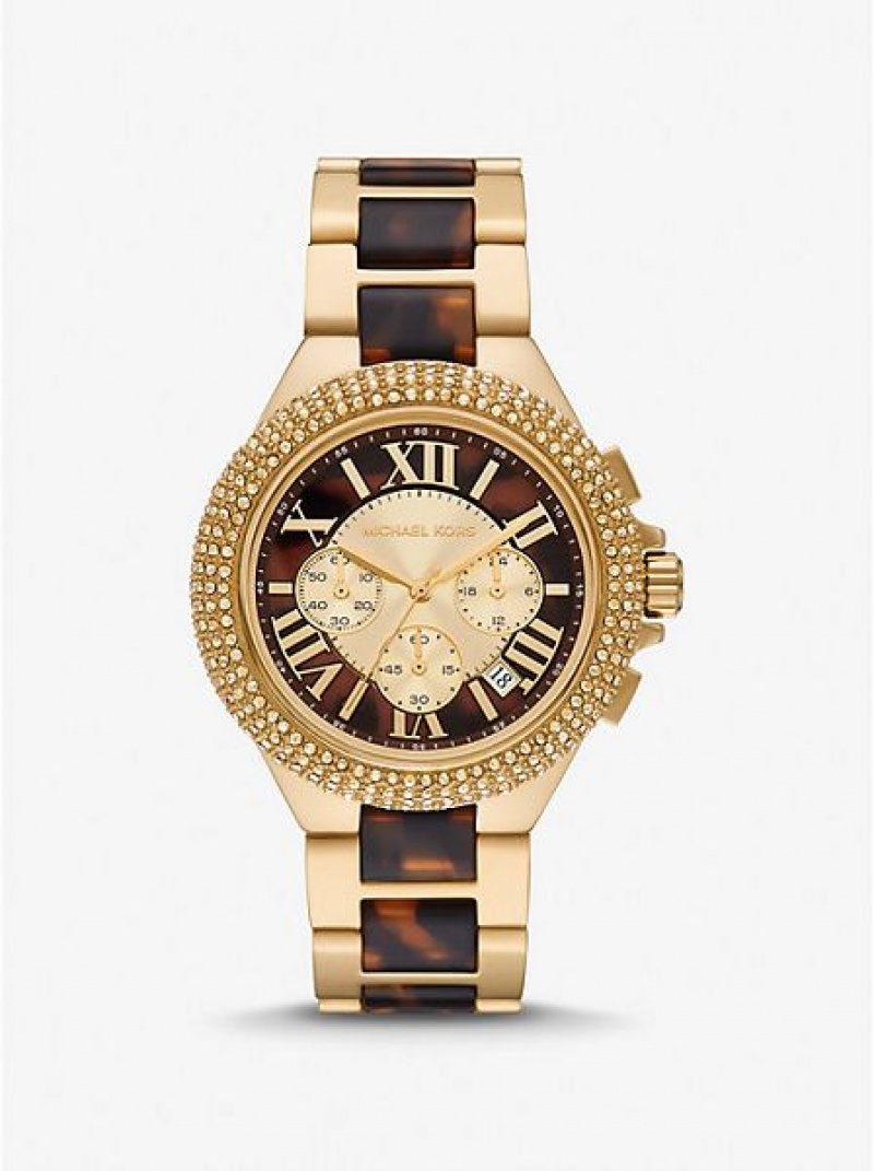 Relojes Michael Kors Oversized Camille Pave And Tortoiseshell Acetate Mujer Doradas | 235716-EJC