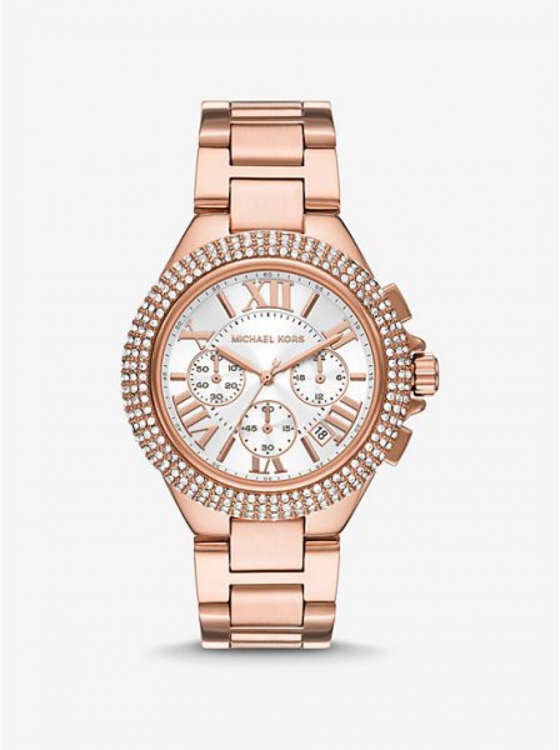 Relojes Michael Kors Oversized Camille Pave Mujer Rosas Doradas | 953718-MSQ