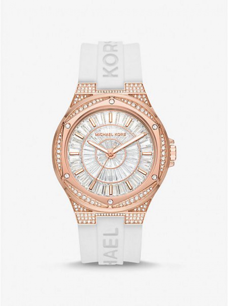 Relojes Michael Kors Oversized Lennox Pave And Silicona Mujer Rosas Doradas | 683274-GEP