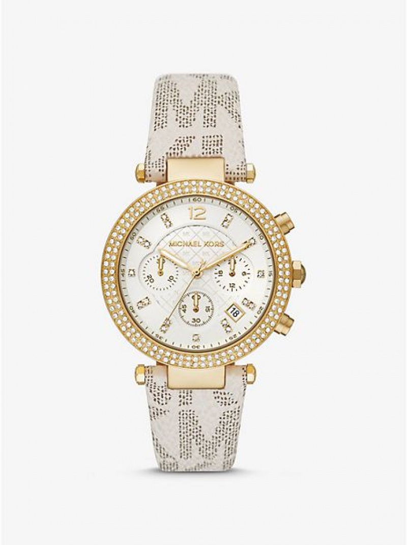 Relojes Michael Kors Oversized Parker Pave And Logo Mujer Doradas | 921380-TWK