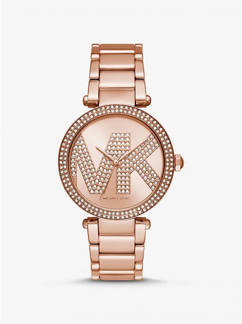 Relojes Michael Kors Oversized Pave Logo Mujer Rosas Doradas | 926387-HBZ