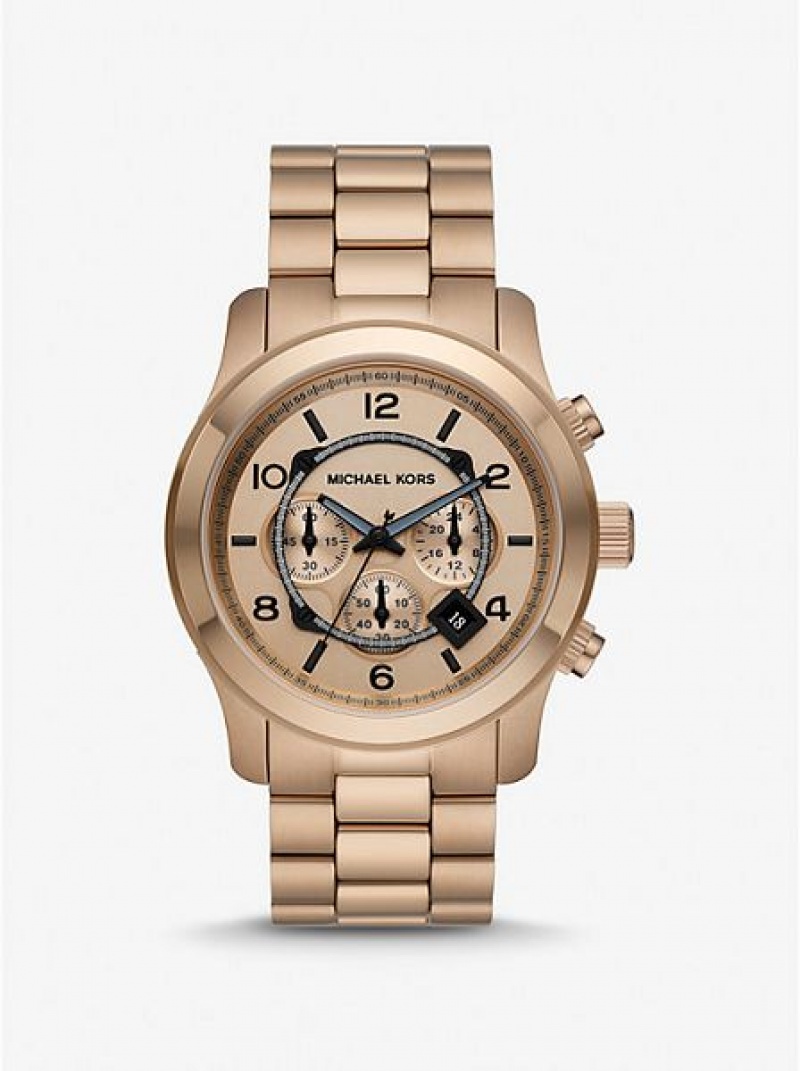 Relojes Michael Kors Oversized Runway Beige Hombre Doradas | 219378-LPA