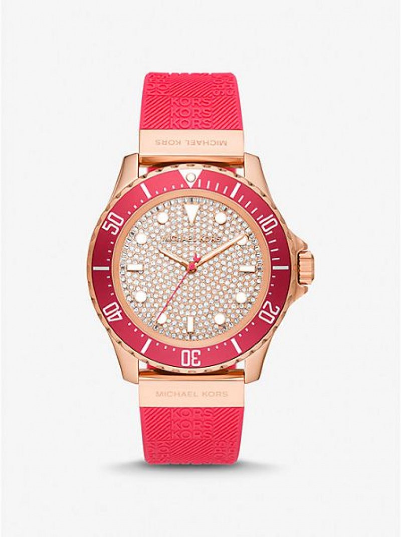 Relojes Michael Kors Oversized Slim Everest Pave And Embossed Silicona Mujer Rojas Rosas Doradas | 479023-WFB