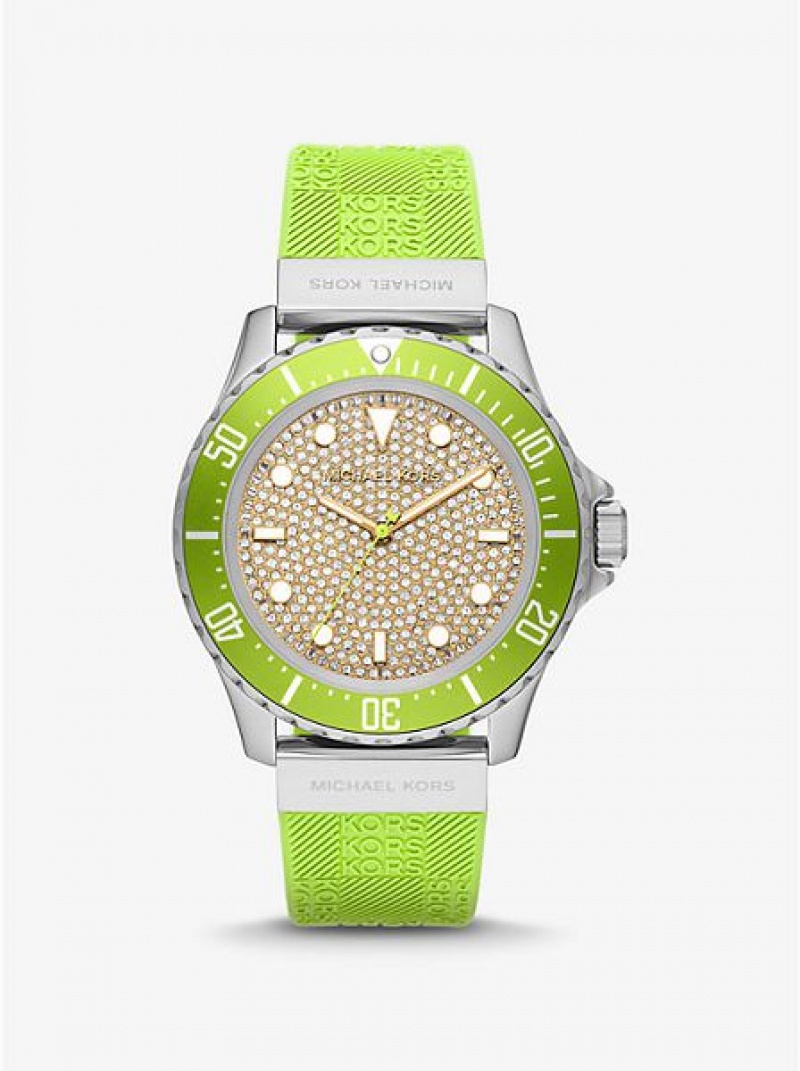 Relojes Michael Kors Oversized Slim Everest Pave And Embossed Silicona Mujer Plateadas | 208961-WDU