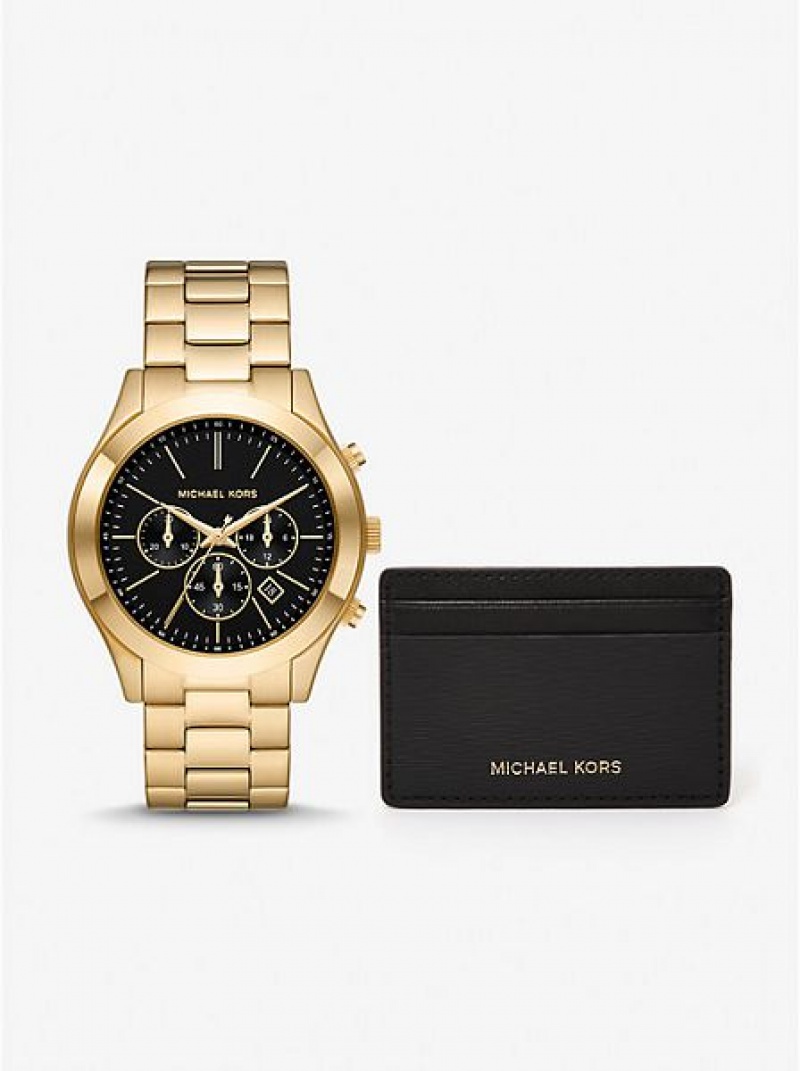 Relojes Michael Kors Oversized Slim Runway Mujer Negras Doradas | 756413-KPS