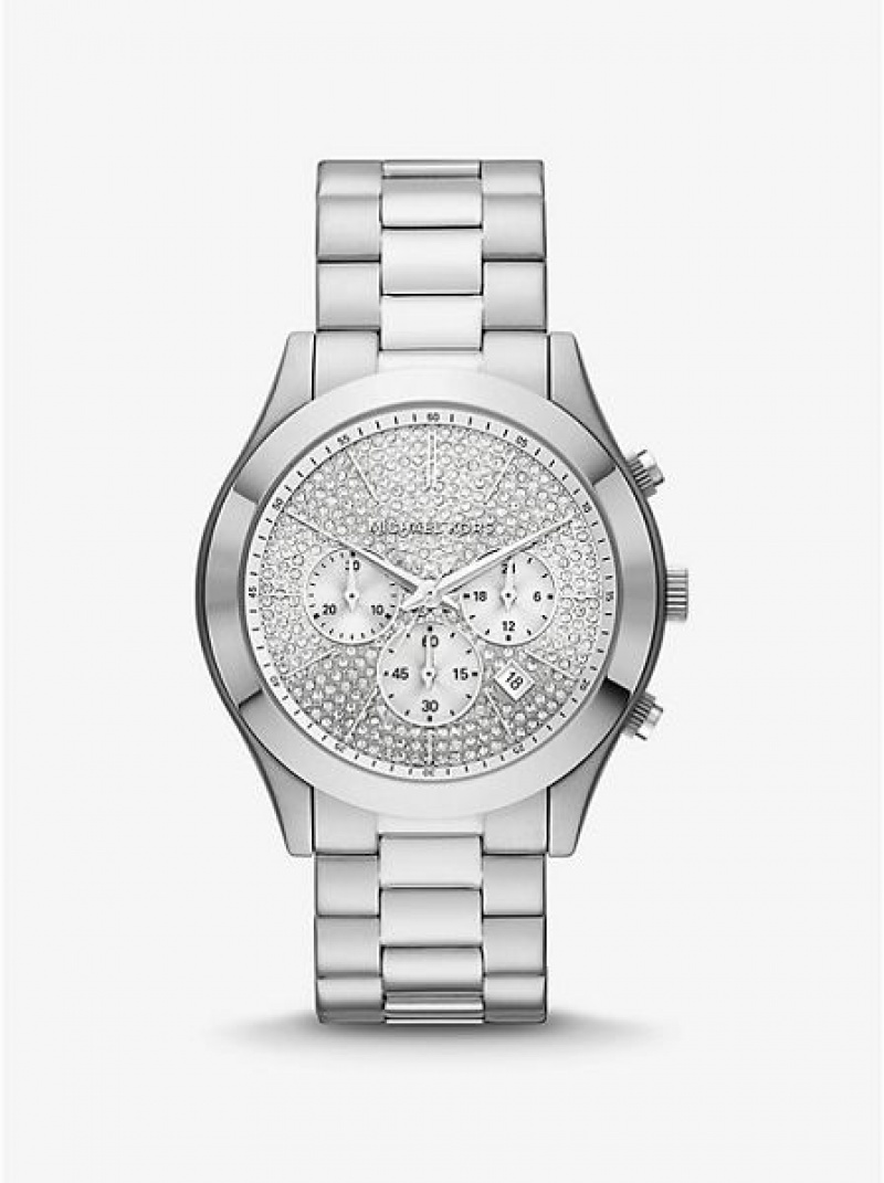 Relojes Michael Kors Oversized Slim Runway Pave Mujer Plateadas | 853427-UOT