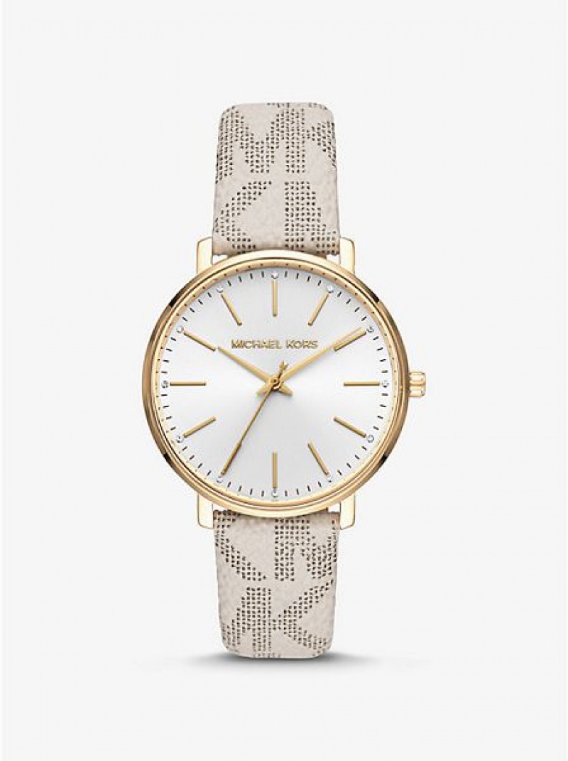 Relojes Michael Kors Pyper Logo Mujer Doradas | 635814-YAH