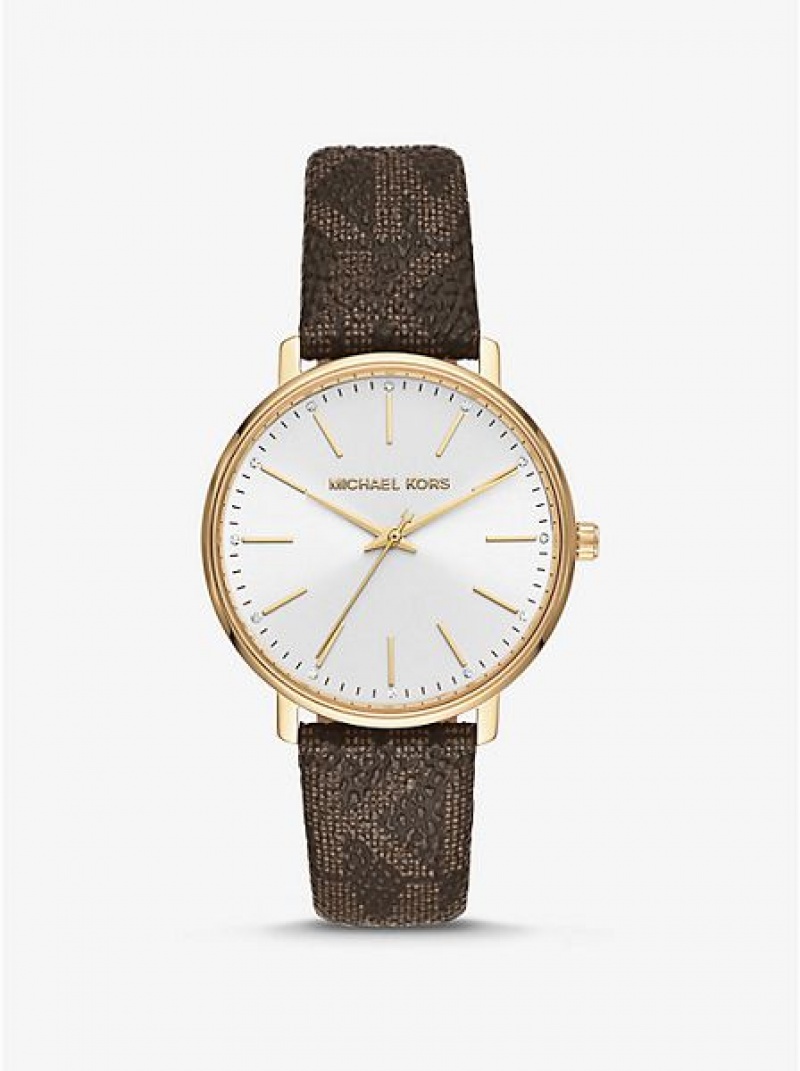 Relojes Michael Kors Pyper Logo Mujer Doradas | 183064-UFA