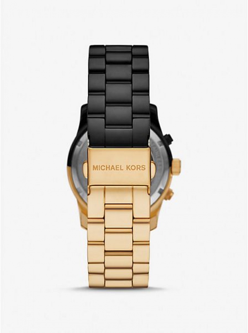 Relojes Michael Kors Runway Mujer Negras Doradas | 897036-FDX