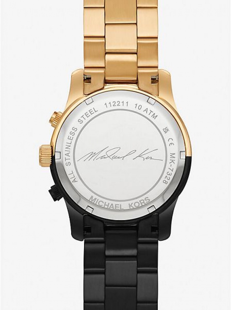 Relojes Michael Kors Runway Mujer Negras Doradas | 897036-FDX