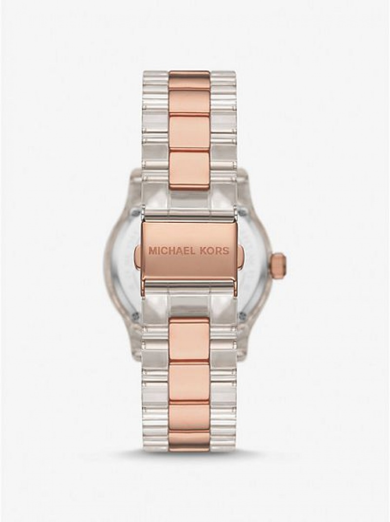 Relojes Michael Kors Runway Pave And Acetate Mujer Rosas Doradas | 304786-HIV