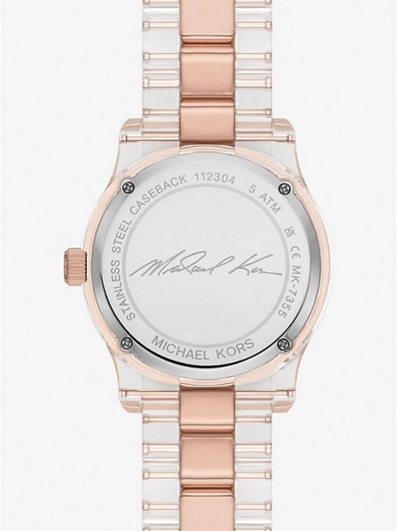 Relojes Michael Kors Runway Pave And Acetate Mujer Rosas Doradas | 304786-HIV