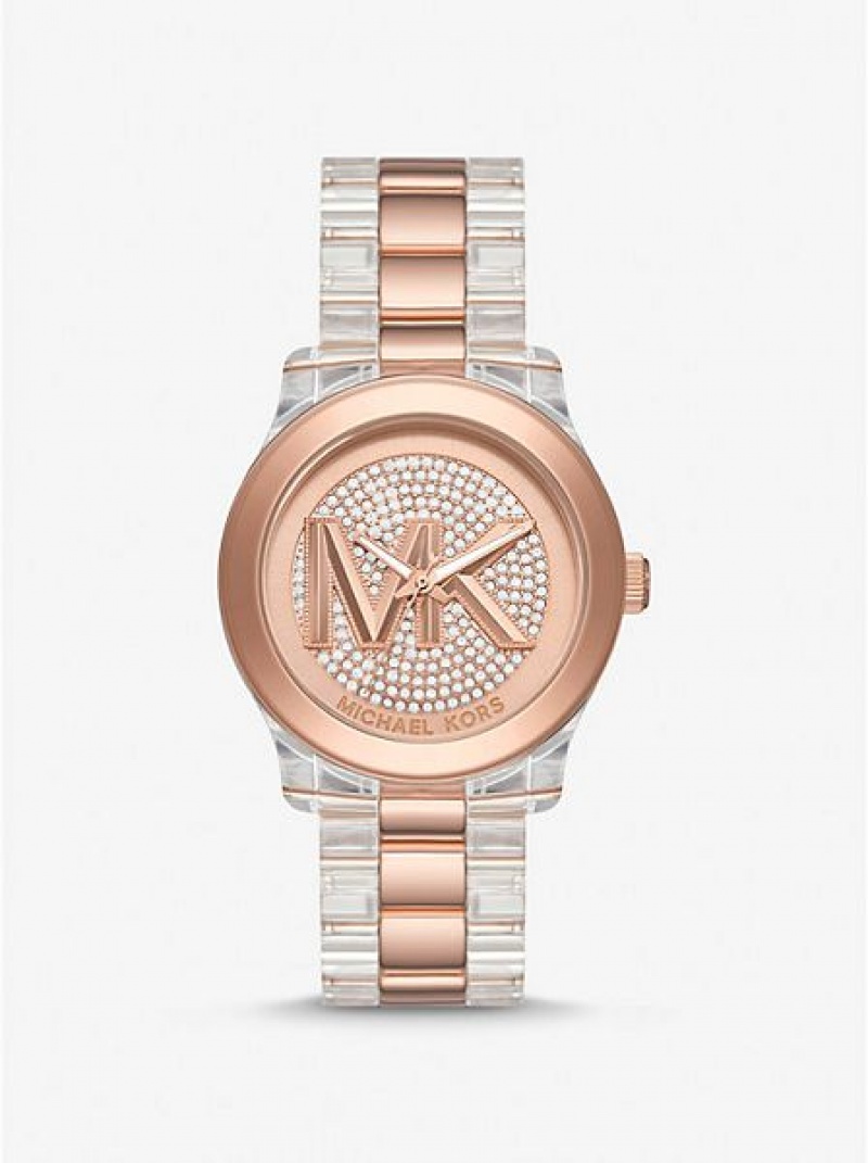 Relojes Michael Kors Runway Pave And Acetate Mujer Rosas Doradas | 304786-HIV