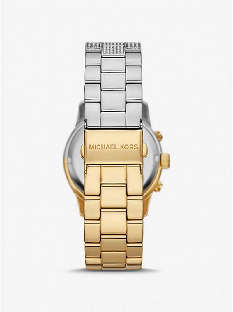 Relojes Michael Kors Runway Pave Mujer Plateadas Doradas | 319087-MFK