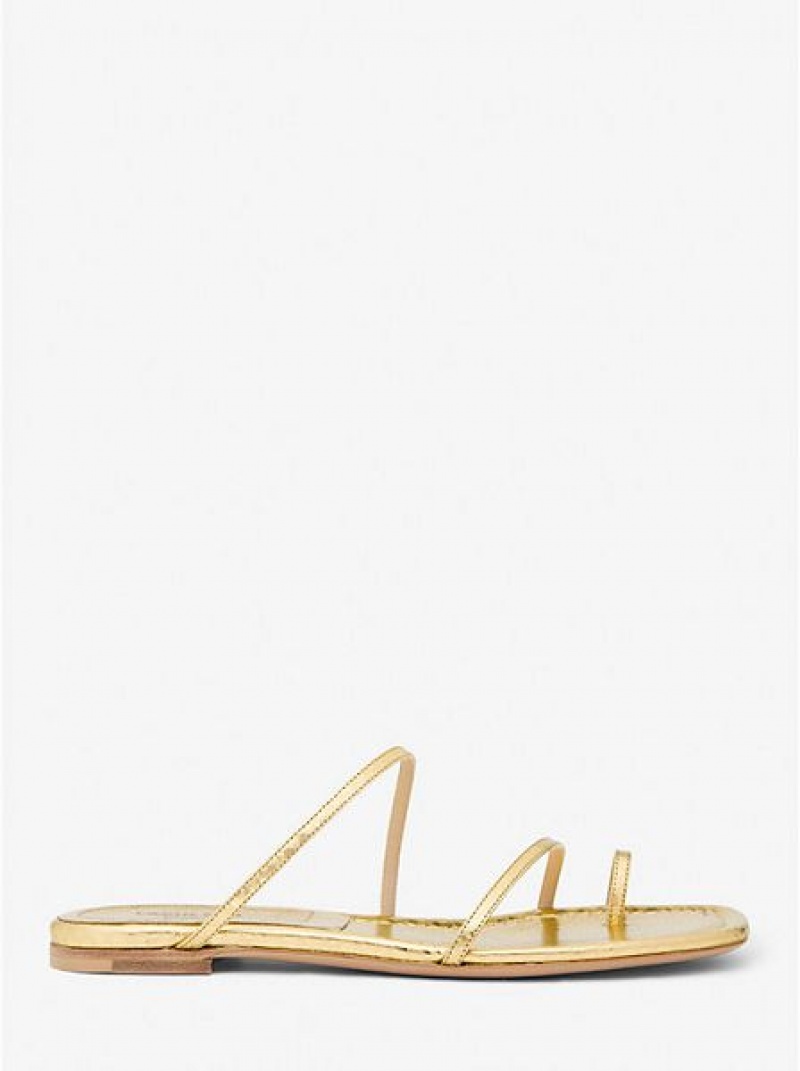 Sandalias Deslizantes Michael Kors Patti Metallic Python Embossed Cuero Mujer Doradas | 840657-CJL