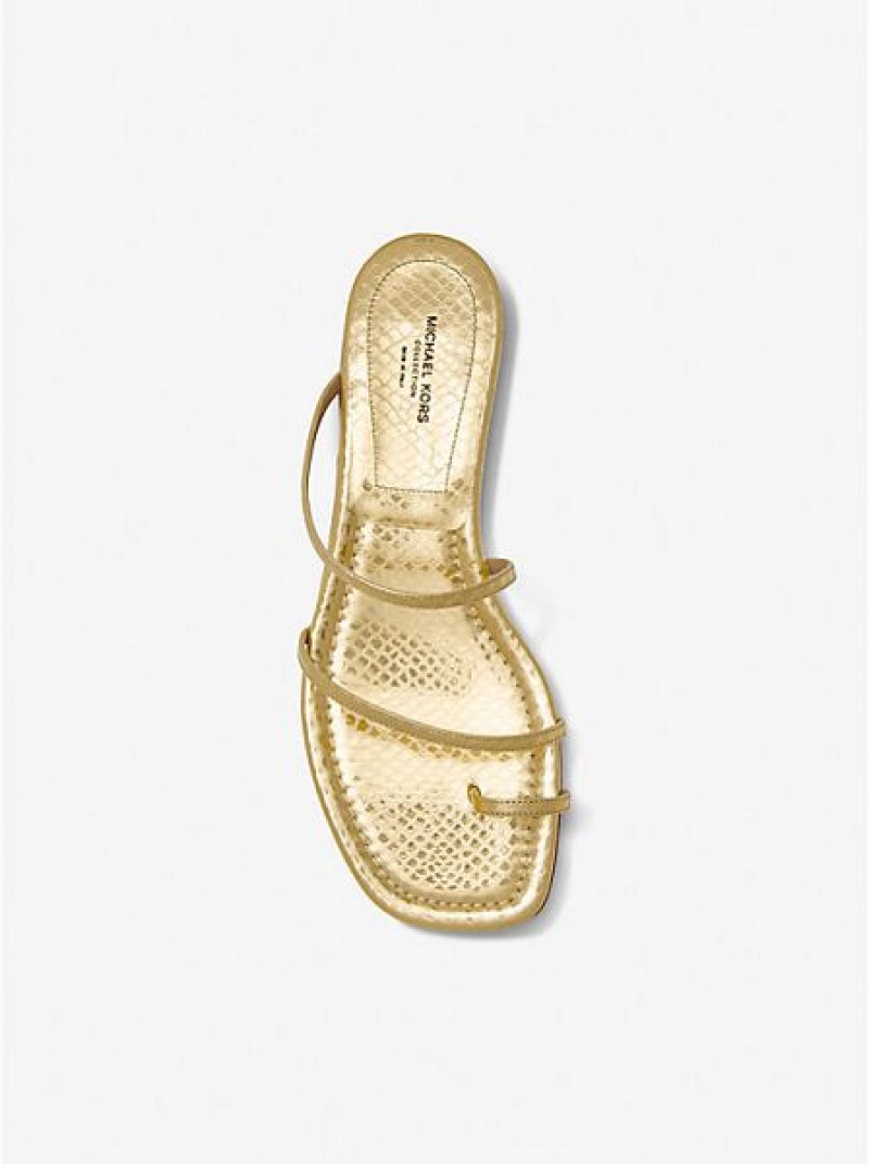 Sandalias Deslizantes Michael Kors Patti Metallic Python Embossed Cuero Mujer Doradas | 840657-CJL