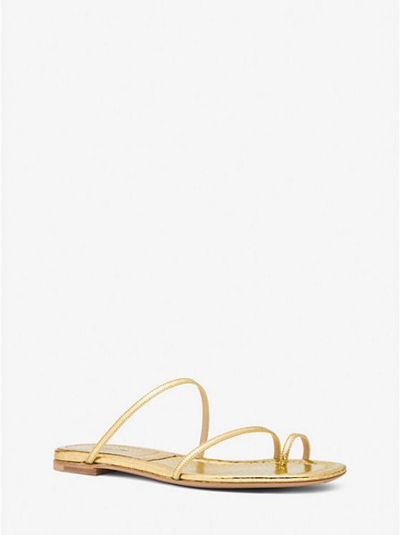 Sandalias Deslizantes Michael Kors Patti Metallic Python Embossed Cuero Mujer Doradas | 840657-CJL