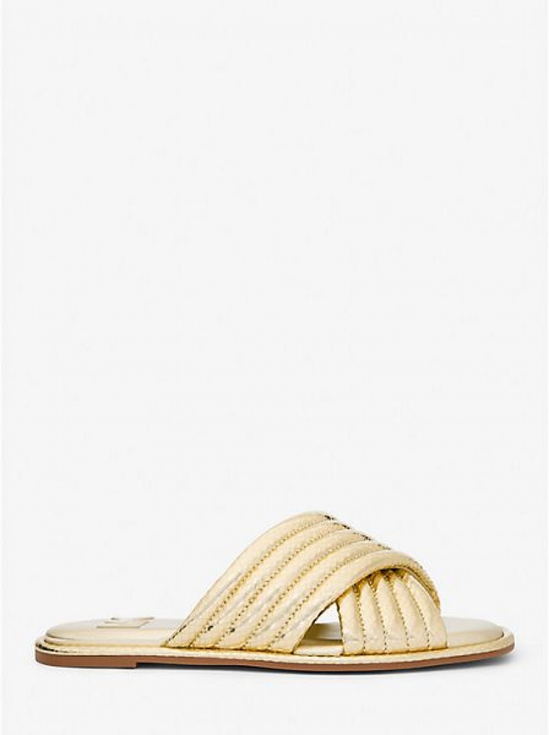 Sandalias Deslizantes Michael Kors Portia Acolchado Metallic Snake Embossed Cuero Mujer Doradas | 890546-EZC