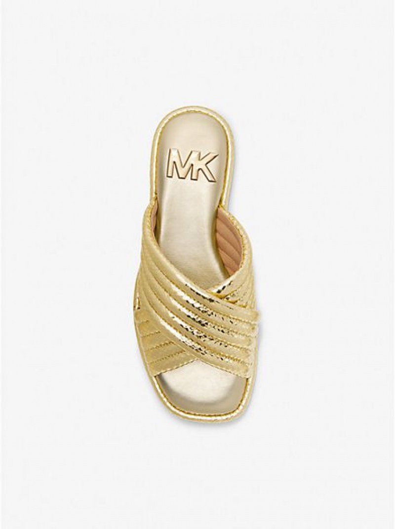 Sandalias Deslizantes Michael Kors Portia Acolchado Metallic Snake Embossed Cuero Mujer Doradas | 890546-EZC