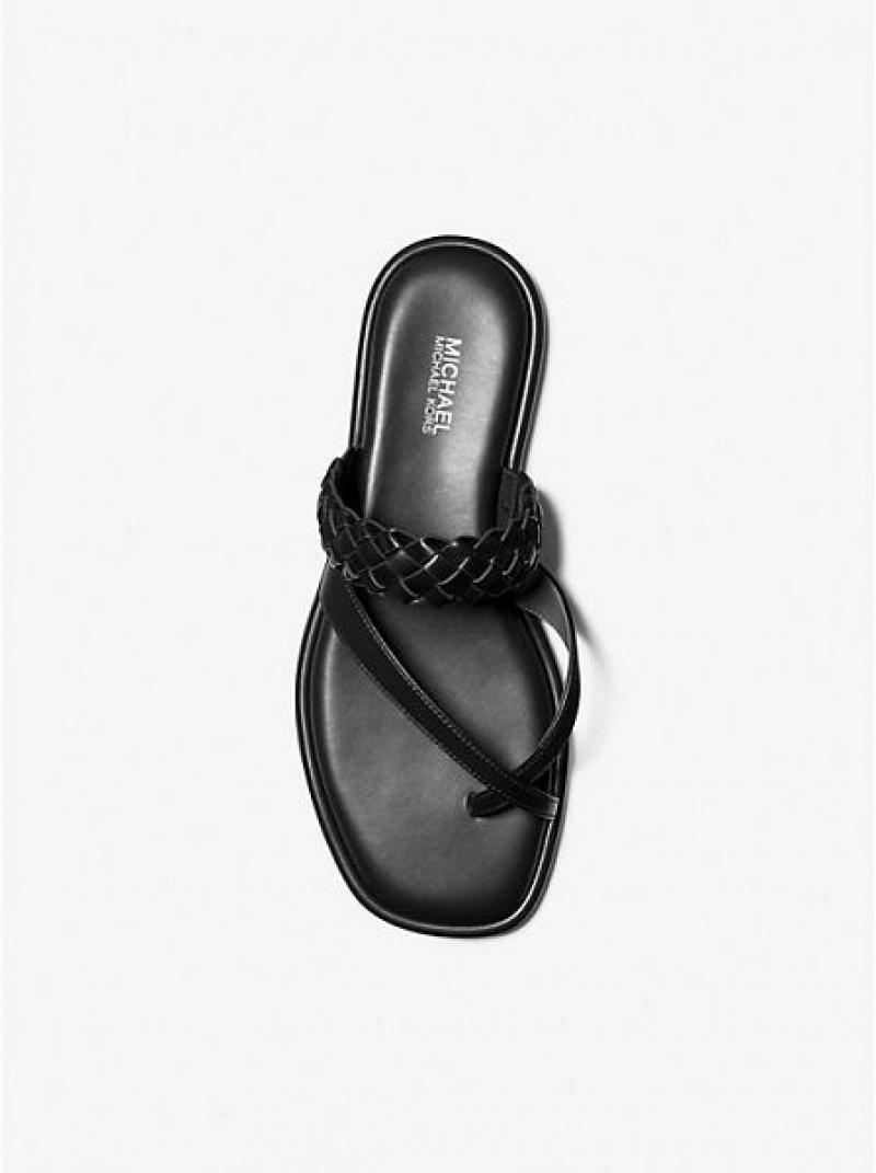 Sandalias Michael Kors Alba Braided Faux Cuero Chanclas Mujer Negras | 194567-YNH