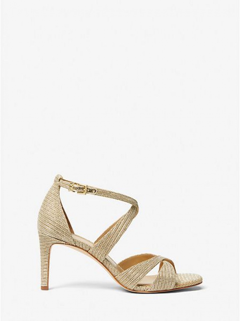 Sandalias Michael Kors Kinsley Glitter Chain-mesh Mujer Doradas | 083716-GVH