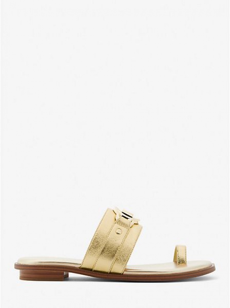 Sandalias Michael Kors Rory Metallic Cuero Mujer Doradas | 240153-JLZ